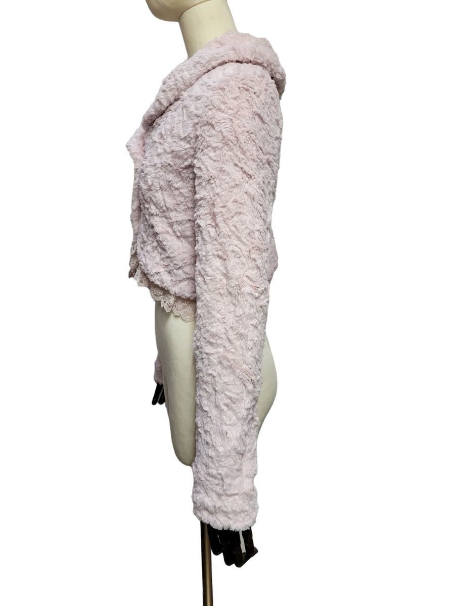  postage included *[LIZ LISA] race attaching rear ribbon fur jacket pink / Liz Lisa / short coat / feather weave / outer 