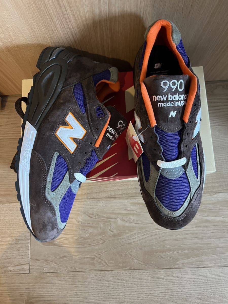 新品　New balance M990v2 BR2 アメリカ製 US9 27cm パープル ブラウン　レザー　スニーカー