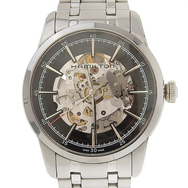 1円 不動 ジャンク ハミルトン HAMILTON H406550 自動巻き レイルロード スケルトン文字盤 SS×SS メンズ 腕時計