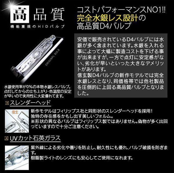 プロ推奨 品質別格 大人気上位モデル HID Model 信玄 D4S 6000K 2本SET 安心の1年保証★_画像6