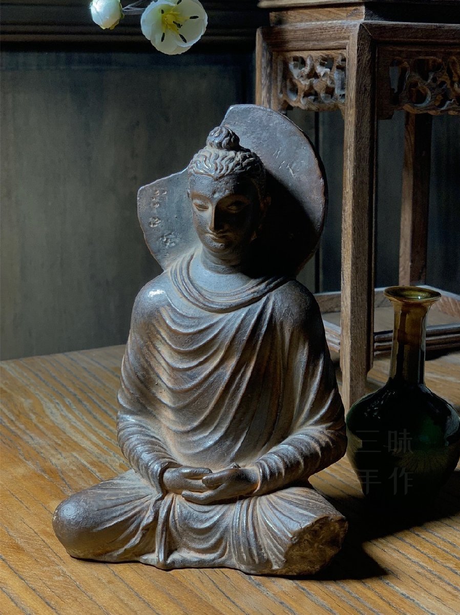 極細工 仏教古美術 仏像 ガンダーラ石仏 Gandhara ガンダーラ美術 石仏 仏像 装飾 置物 装飾 収蔵 コレクションsux001の画像4