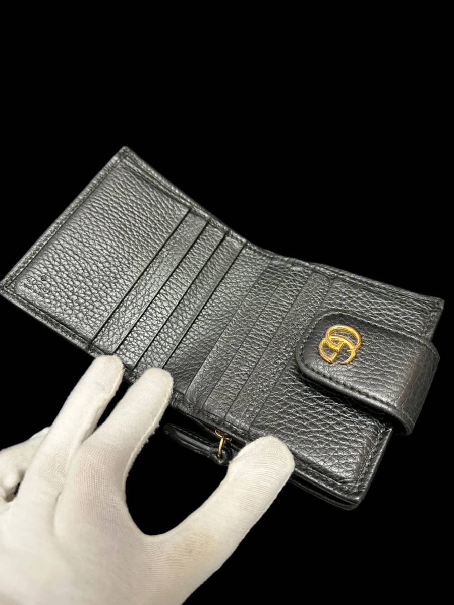 1円～美品 GUCCI グッチ 二つ折り財布 GG プチマーモント 523193・1147 ブラック レディース メンズ_画像3