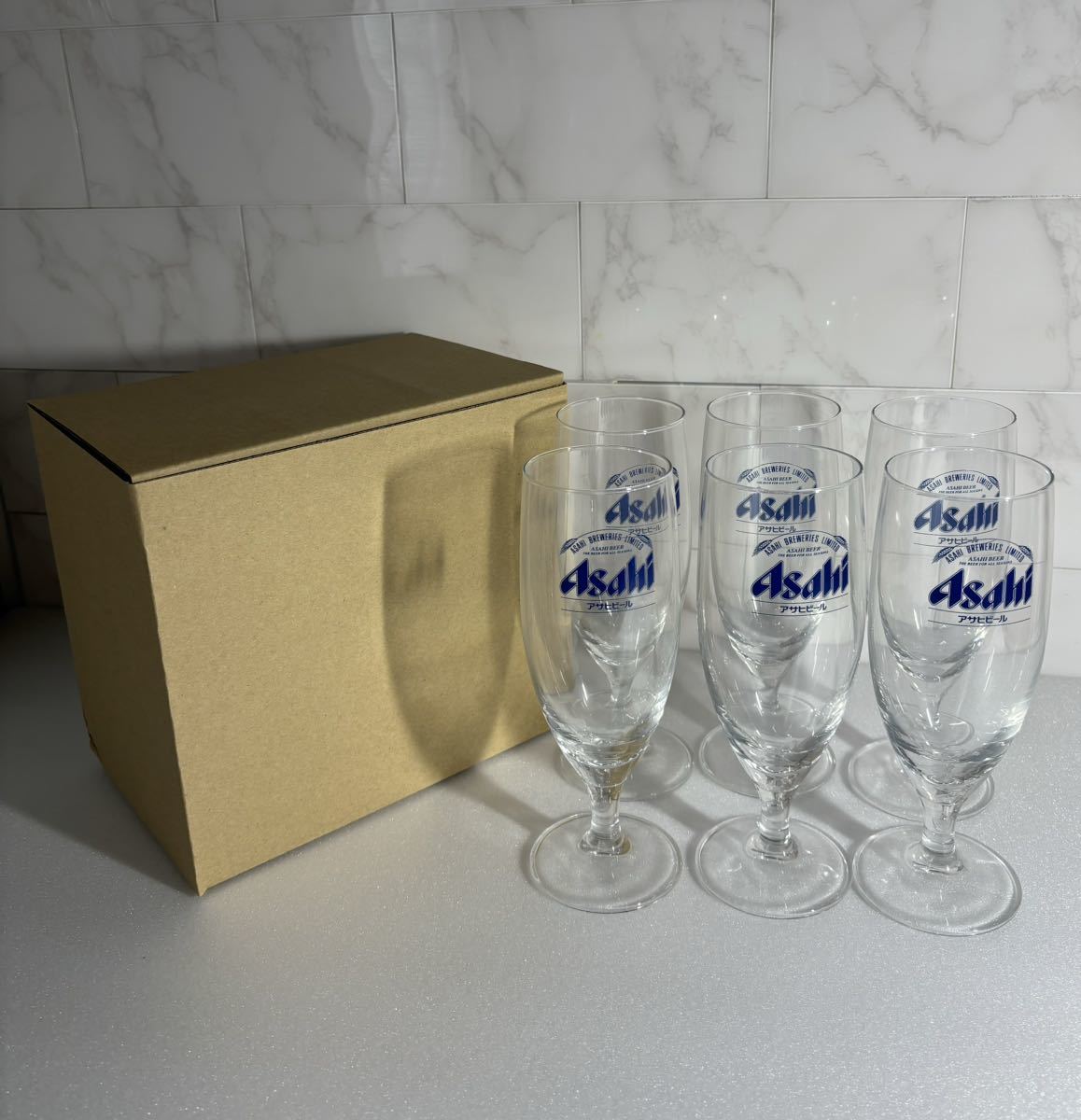 OR1】 アサヒ ビールグラス 6個セット ピルスナーグラス コップ 足付き ビアグラス _画像1
