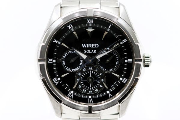 200　SEIKO WIRED SOLAR　　V14J-0BV1　　セイコー ワイアード デイデイト ブラック文字盤 ソーラー メンズ 腕時計 純正ブレス_画像2