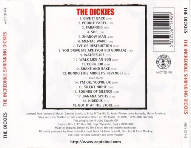 ＊中古CD THE DICKIES/INCREDIBLE SHRINKING+6 1979年作品1st+ボーナストラック収録 U.S/L.A.パンクロック DICKS ADOLESCENTS DOA FEAR_画像2