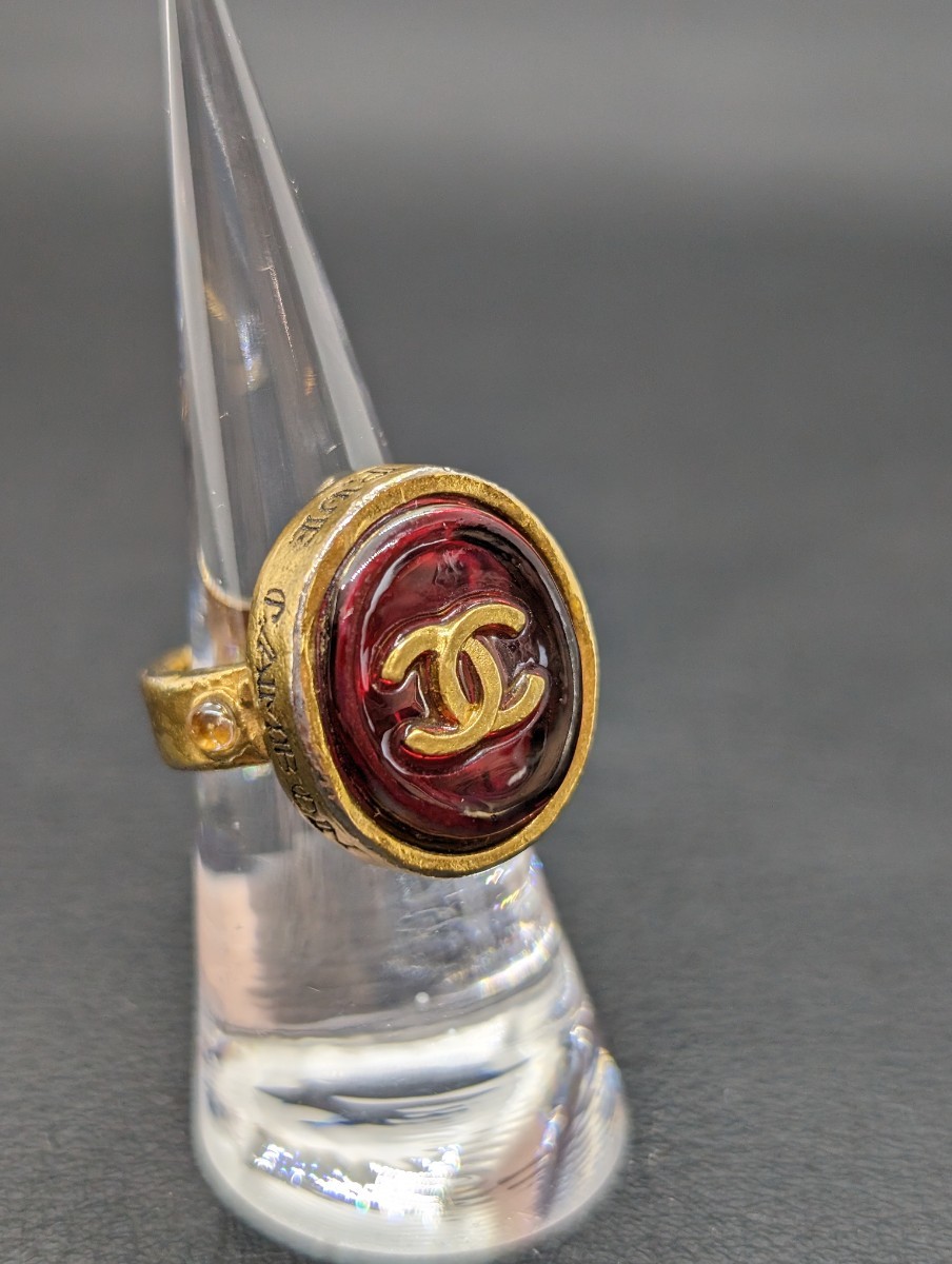  редкий![CHANEL Gripoix здесь Mark кольцо ] Vintage Old Chanel Gris poa кольцо красный Gold красный серия бренд аксессуары 