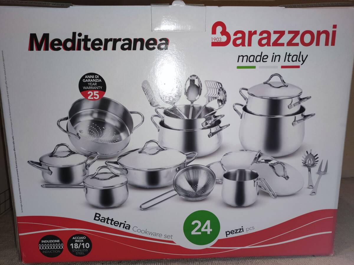 新品未使用 Barazzoni(バラゾーニ) BATTERIA ステンレス 鍋&キッチンツールセット イタリア　両手鍋 ストックポット キャセロール 