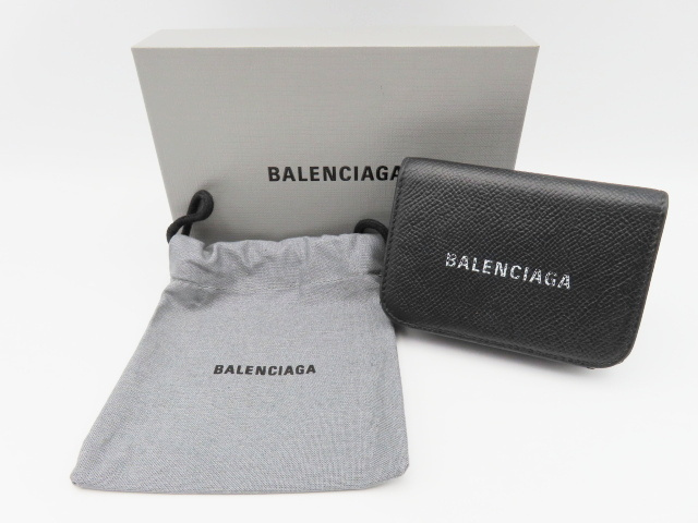 K02 BALENCIAGA バレンシアガ ロゴ レザー 3つ折り コンパクト 財布 ブラック_画像10