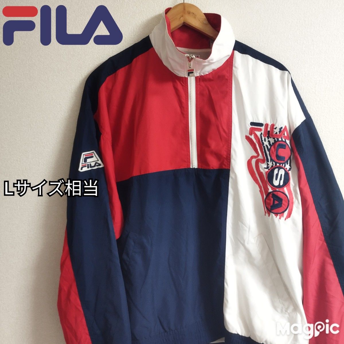 FILA フィラ ハーフジップ 刺繍ロゴ マルチカラー USA ナイロン