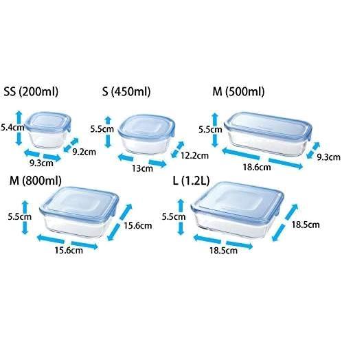 ★セット_450ml_ブルー★ (イワキ) 耐熱ガラス 保存容器 アクアブルー 角型 S 450ml ×4個セット ごはん 1膳 パック&レンジ_画像7