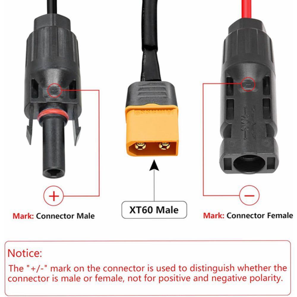MC4 XT60ポート コネクタ ソーラー充電ケーブル ソーラーコネクタる to DC ポート ソーラーパネル 変換アダプター 16AWG 60Wから300W