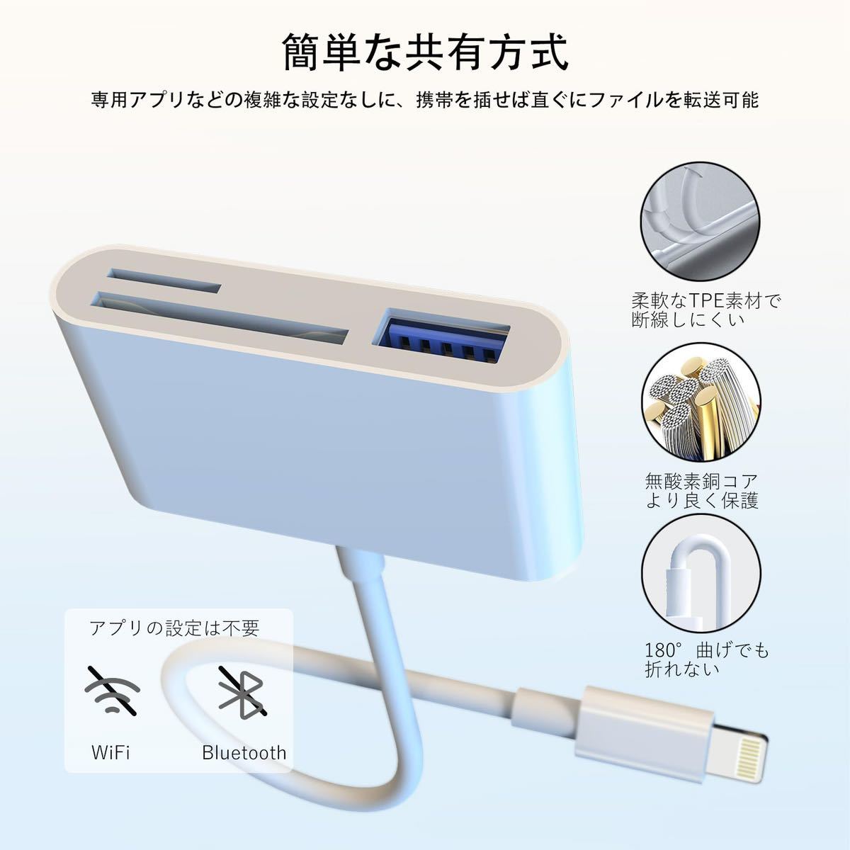 iPhone SDカードリーダー 3in1 USB/SD/TF変換アダプタ 設定不要 写真/ビデオ USB3.0 高速 双方向転送 メモリカードリーダー iPhone/iPad