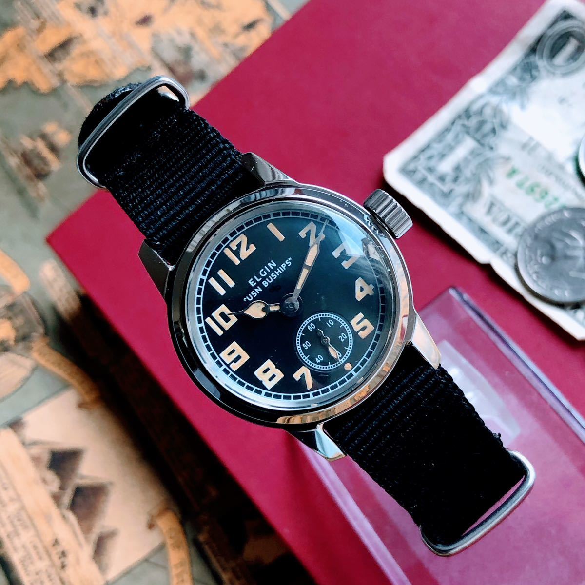 #2946【人気のミリタリー】メンズ 腕時計 エルジン WW2 機械式 手巻 動作品 美品 ラウンド型 ELGIN スモールセコンド 軍用 第二次世界大戦_画像3