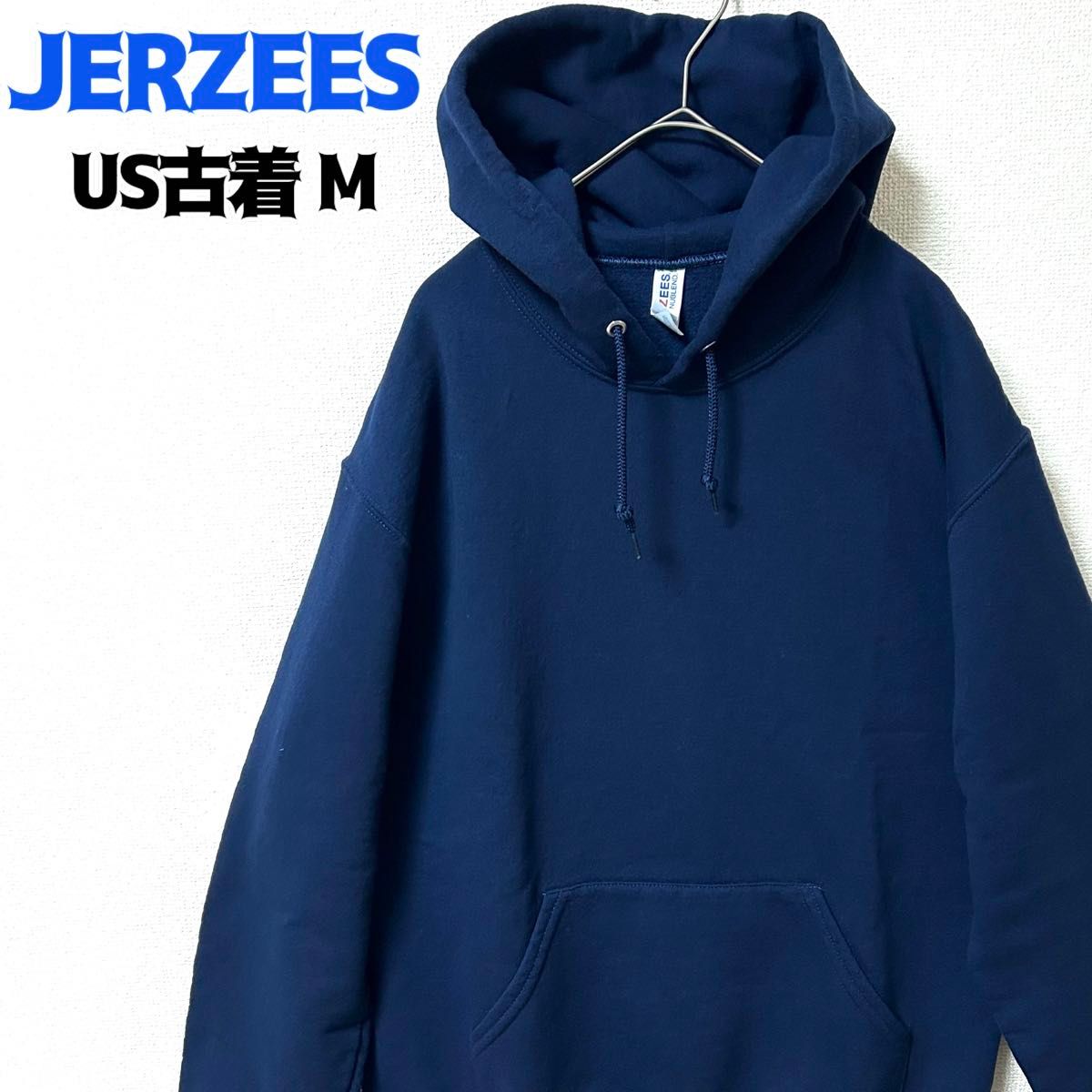 US古着 JERZEES ジャージーズ スウェットパーカー 無地 プレーン ネイビー M プルオーバー