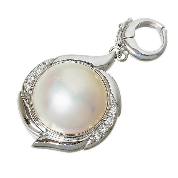 完璧 K14WG D:0.08ct 15.5mm 8.6g ペンダントトップ ダイヤ マベパール その他