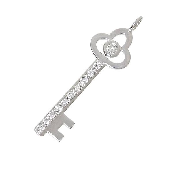 ー品販売 K18 750刻印(WG)メレダイヤ入り キーデザインペンダントトップ D0.10ct 0.15ct 2.0g ホワイトゴールド