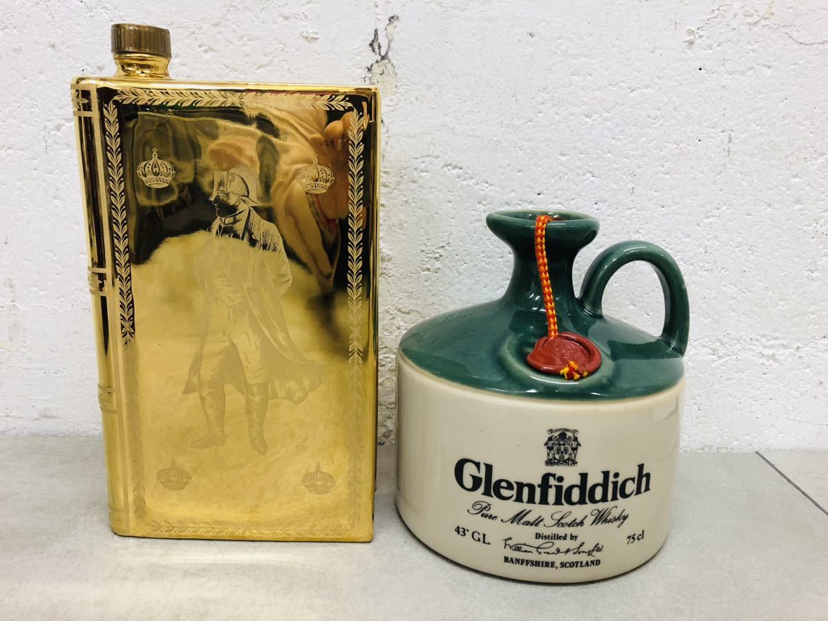 h01★ 未開栓 古酒 ウイスキー ブランデー COGNAC CAMUSナポレオン Glenfiddich Pure Malt 陶器ボトル まとめて 2点 _画像6