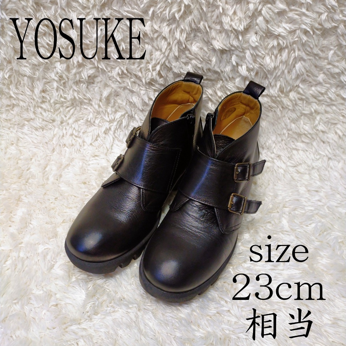 美品 ヨースケ YOSUKE サイドジップ ブーツ ダブルストラップ 厚底 23_画像1