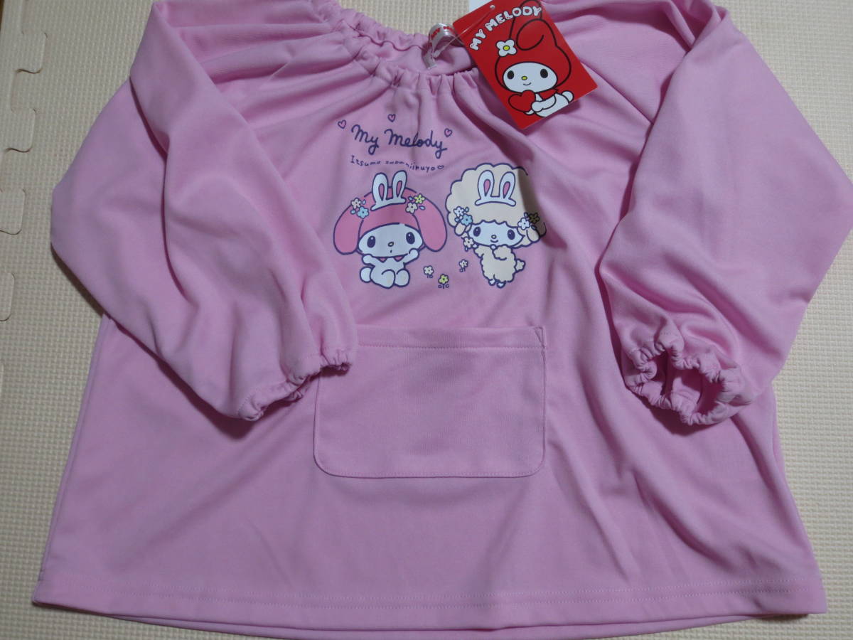  новый товар 100 My Melody длинный рукав рубашка розовый карман есть . одежда фортепьяно Chan . еда фартук девочка Sanrio уход за детьми . детский сад 95cm~ бесплатная доставка 