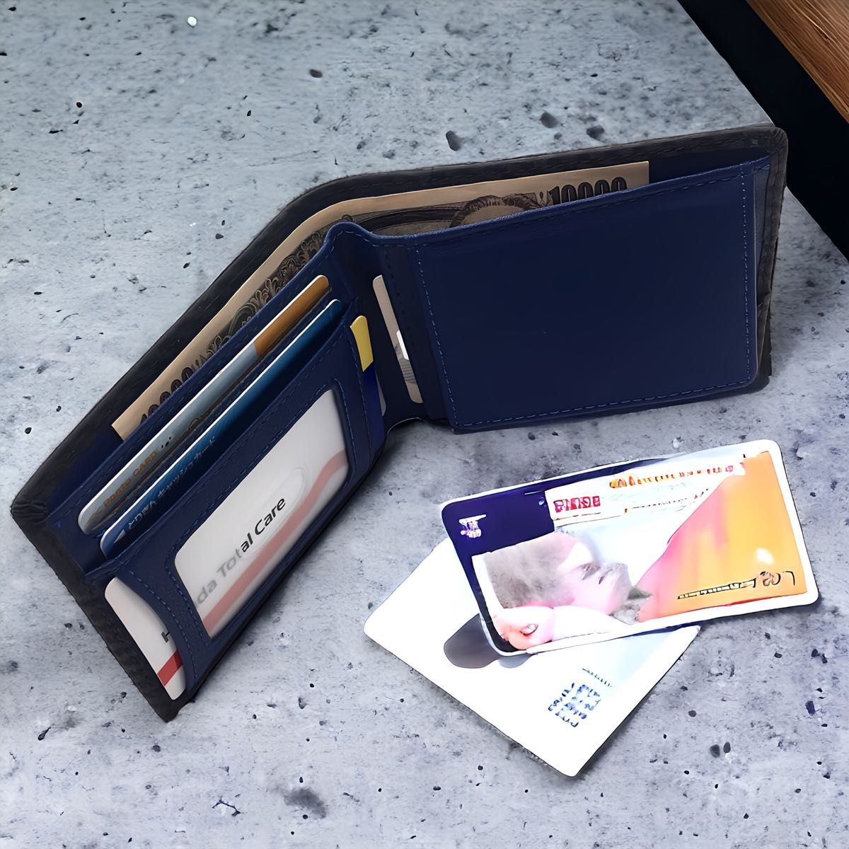 薄型 折り財布 内装：青 メンズ レディース 小銭入れ カードケース