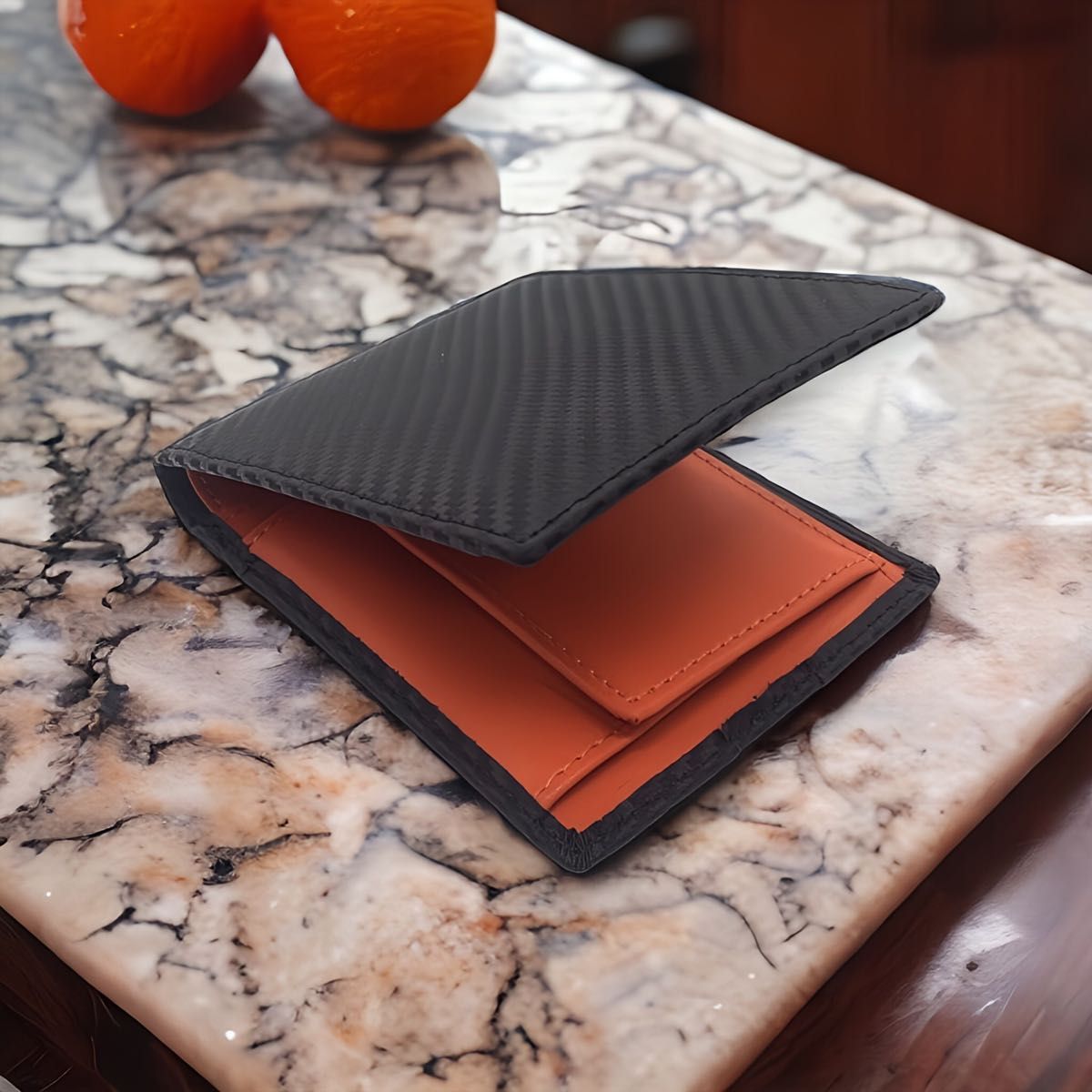 薄型 折り財布 内装：オレンジ メンズ レディース 小銭入れ カードケース