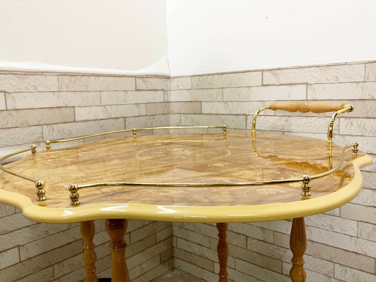 キッチンワゴン イタリア製 本象嵌 高級 ワゴンテーブル ワインラック クラシック ダイニング サイドテーブル バタフライワゴンの画像6
