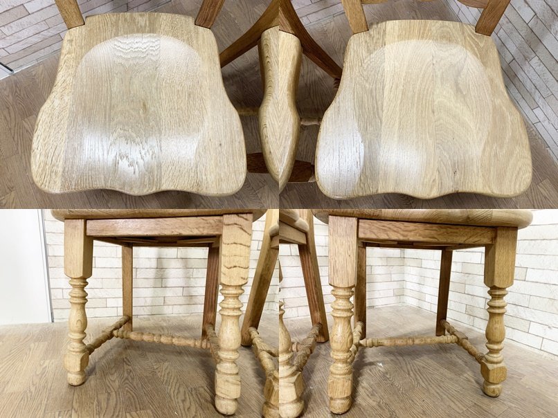 カントリー調 ダイニングチェア 家具 英国アンティーク 椅子 イス 木製 彫刻 ターニングレッグ 腰掛 2脚セット（B）(貝406)_画像8