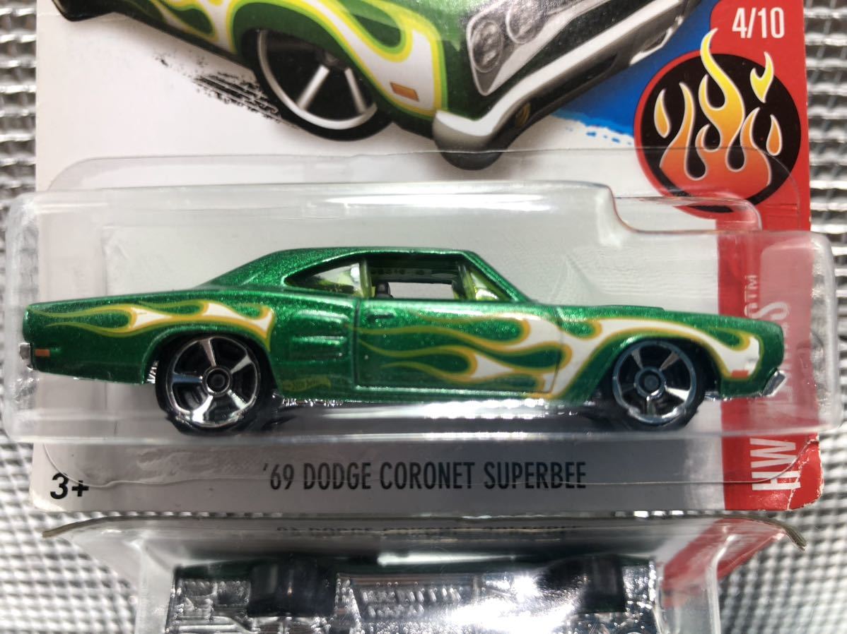 レア未開封1/64Hot Wheelsホットウィール'69ダッジ コロネットスーパービーフレイムスエメラルドグリーン'69DODGE CORONET SUPERBEE FLAMESの画像1