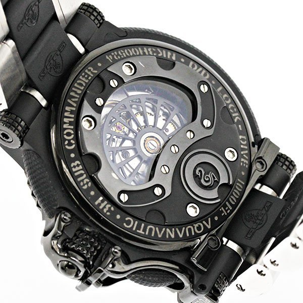 1円～AQUANAUTIC サブコマンダー デイデイト SS/ラバー ダイヤスカルマスク 自動巻き メンズ腕時計 アクアノウティック_画像5