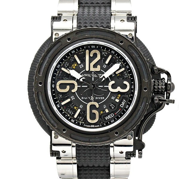 1円～AQUANAUTIC サブコマンダー デイデイト SS/ラバー ダイヤスカルマスク 自動巻き メンズ腕時計 アクアノウティックの画像2