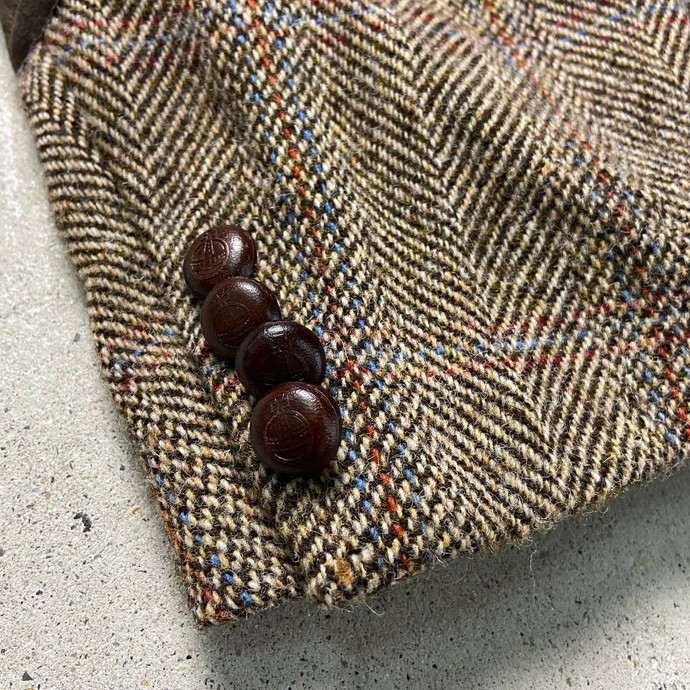 00年代 HARRIS TWEED ハリスツイード ウールテーラードジャケット エルボーパッチ メンズ2XL相当_画像10