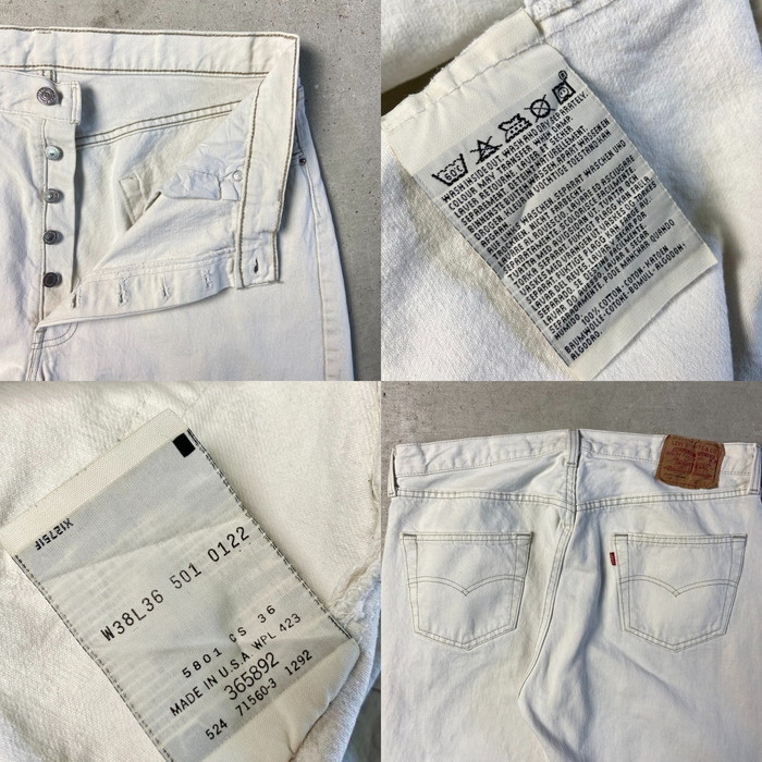 90 period USA made Levi\'s Levi's 501 0122 white Denim pants color Denim men's W38 lady's 