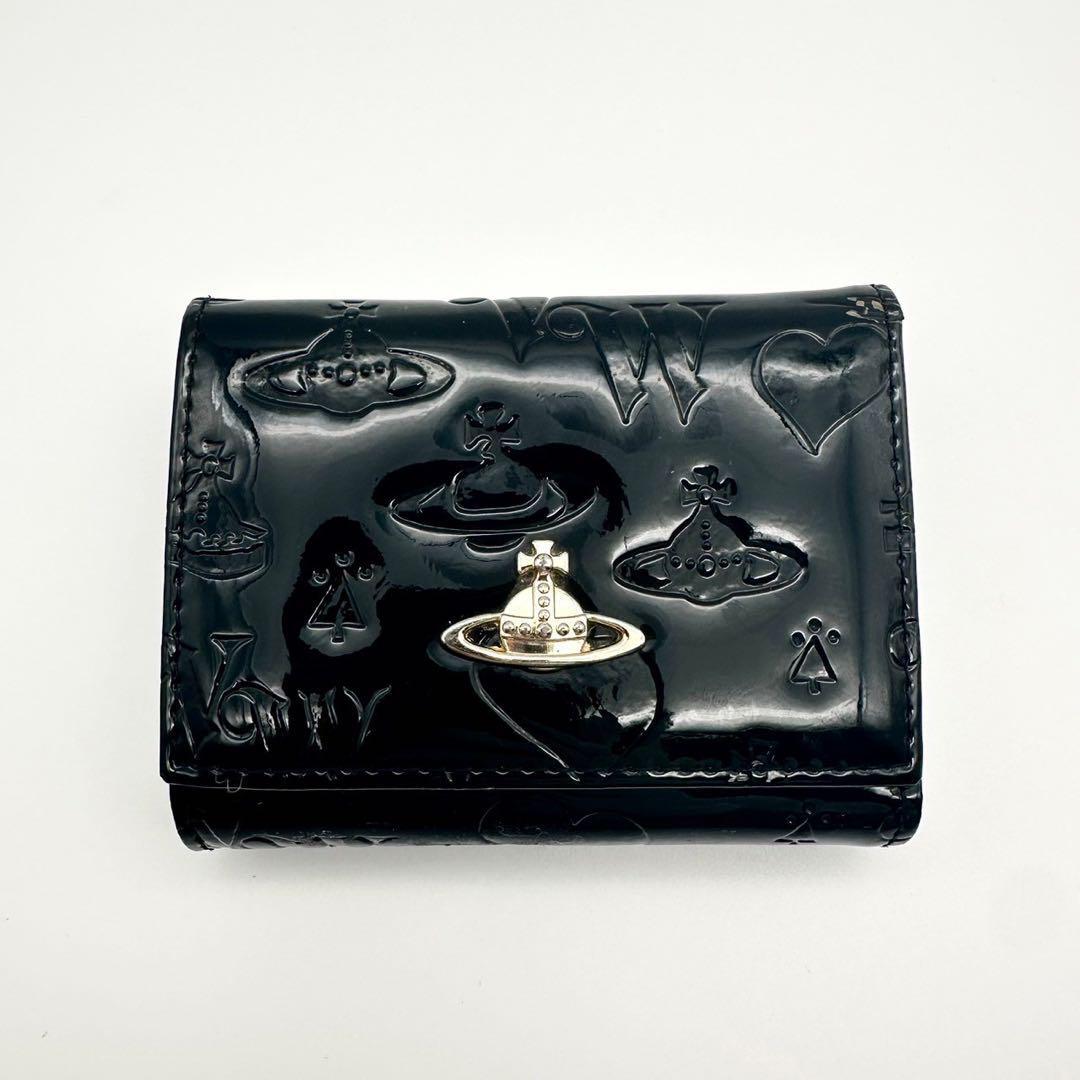 【人気】Vivienne Westwood ヴィヴィアンウエストウッド 三つ折り財布 ブラック エナメル オーブ がま口 レディース_画像2