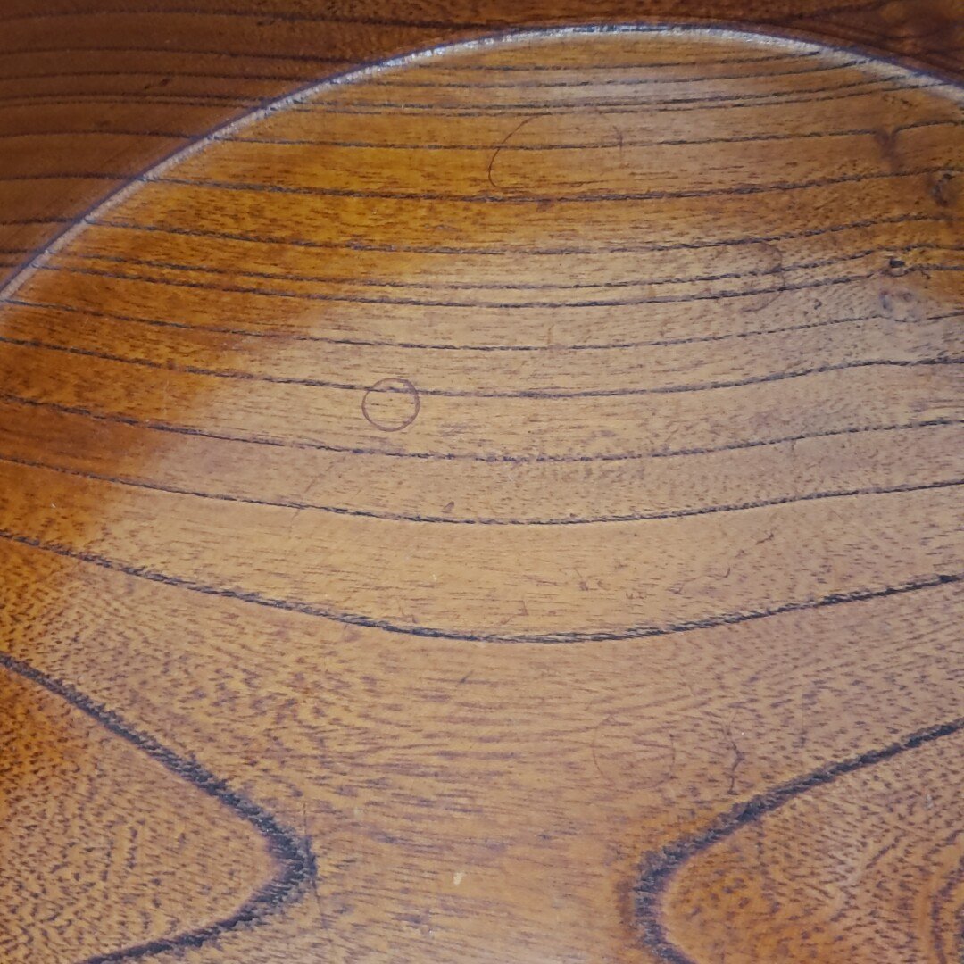 茶びつ　木製　杢目　茶道具　お茶　茶道　収納　茶会　普段使い　おひつ　煎茶道具　菓子器　丸盆　シンプル　木工芸【100k60】_内側シミ汚れございます。