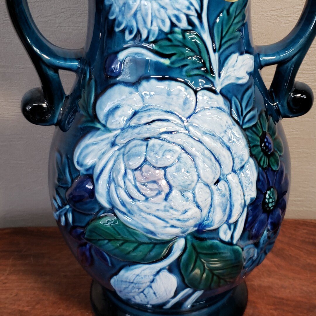 花器 ノリタケ HT Hand Painted 高さ約34cm 花瓶 陶器製 花 花柄 洋風 壺 青 ブルー フラワーベース 花入れ インテリア 洋風 【100e1742】の画像2