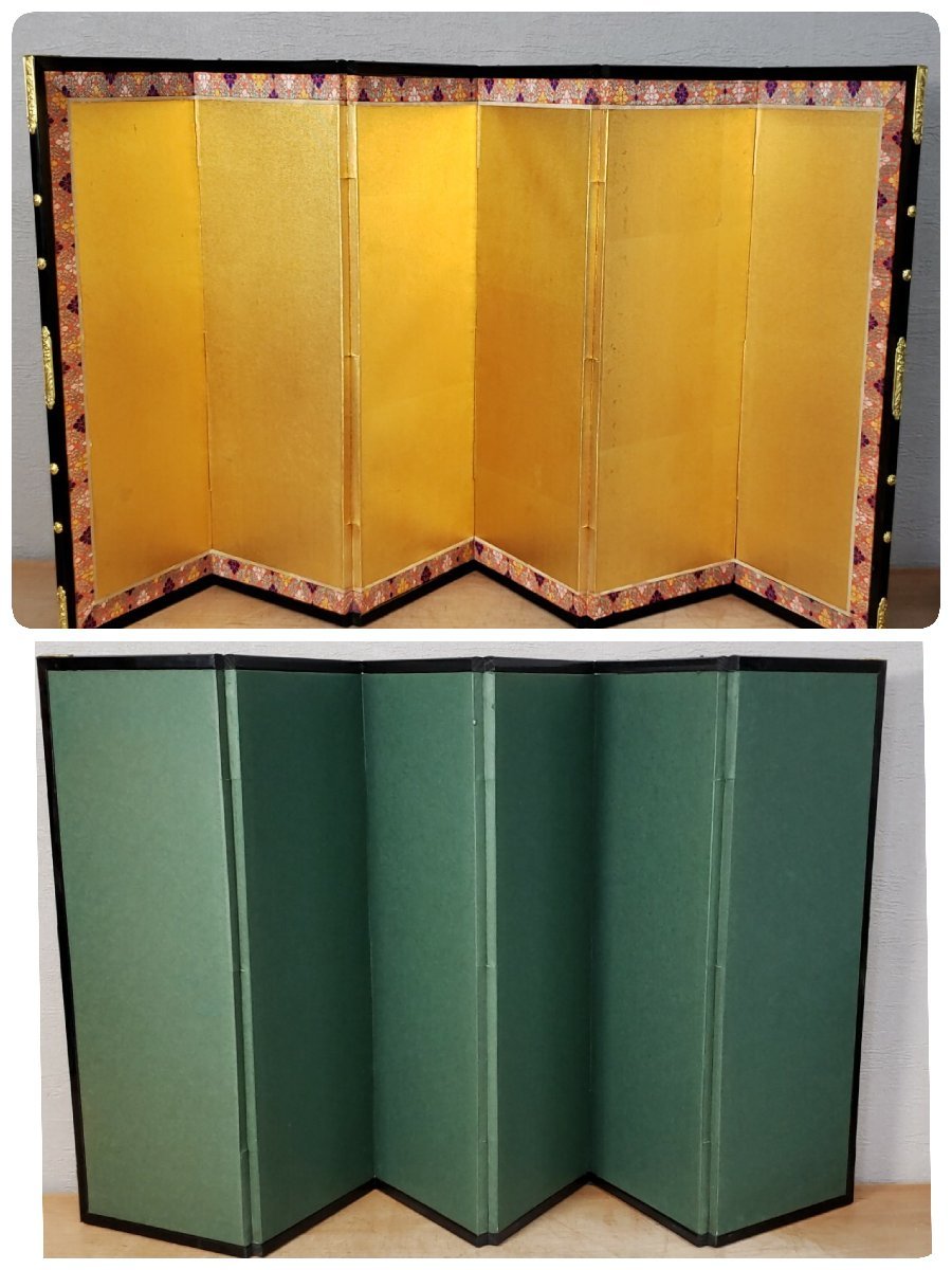  gold folding screen . folding screen height approximately 39.5cm one against six bending one . hinaningyou . decoration . tool folding screen decoration background .. thing day partitioning screen helmet decoration ....[100n208]