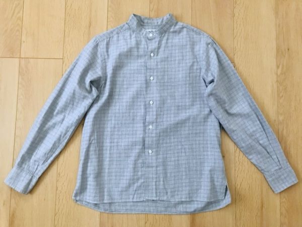 INDIVIDUALIZED SHIRTS★格子柄ノーカラーシャツ★グレー★S程度_画像1