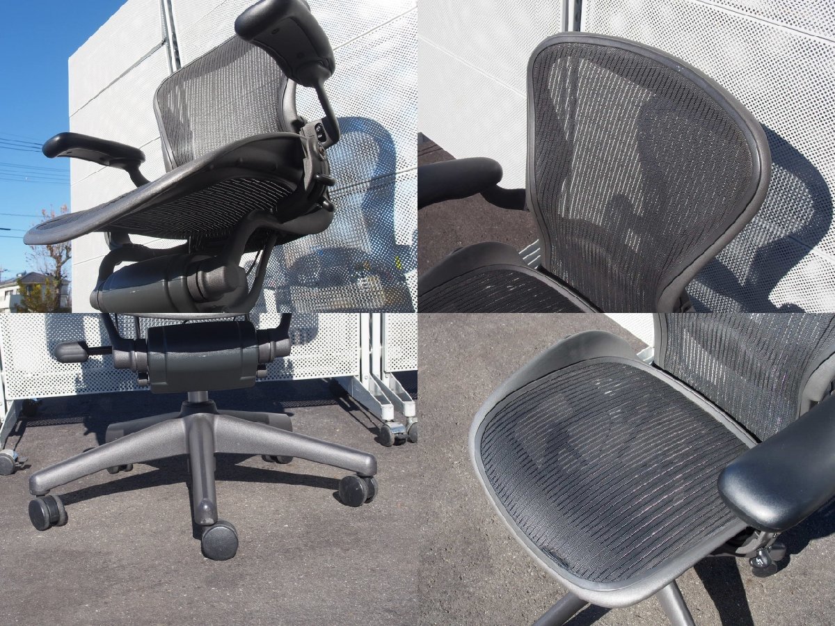 ★ 中古 Hermanmiller ハーマンミラー アーロンチェア クラシック Bサイズ フル装備 ランバー ダイアル肘 座面に破れあり（中）の画像5