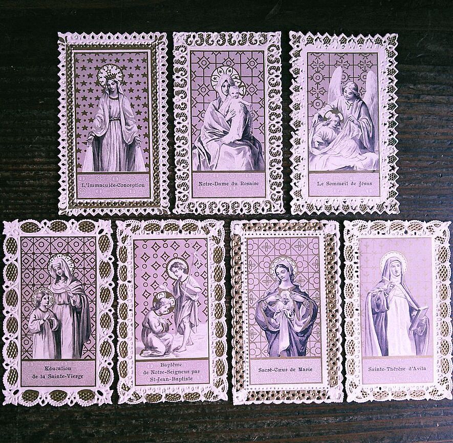 アンティーク ホーリーカード 7枚セットF89(e)◆フランス ドイツ イタリア イギリス ベルギー キリスト 聖母 教会 金彩