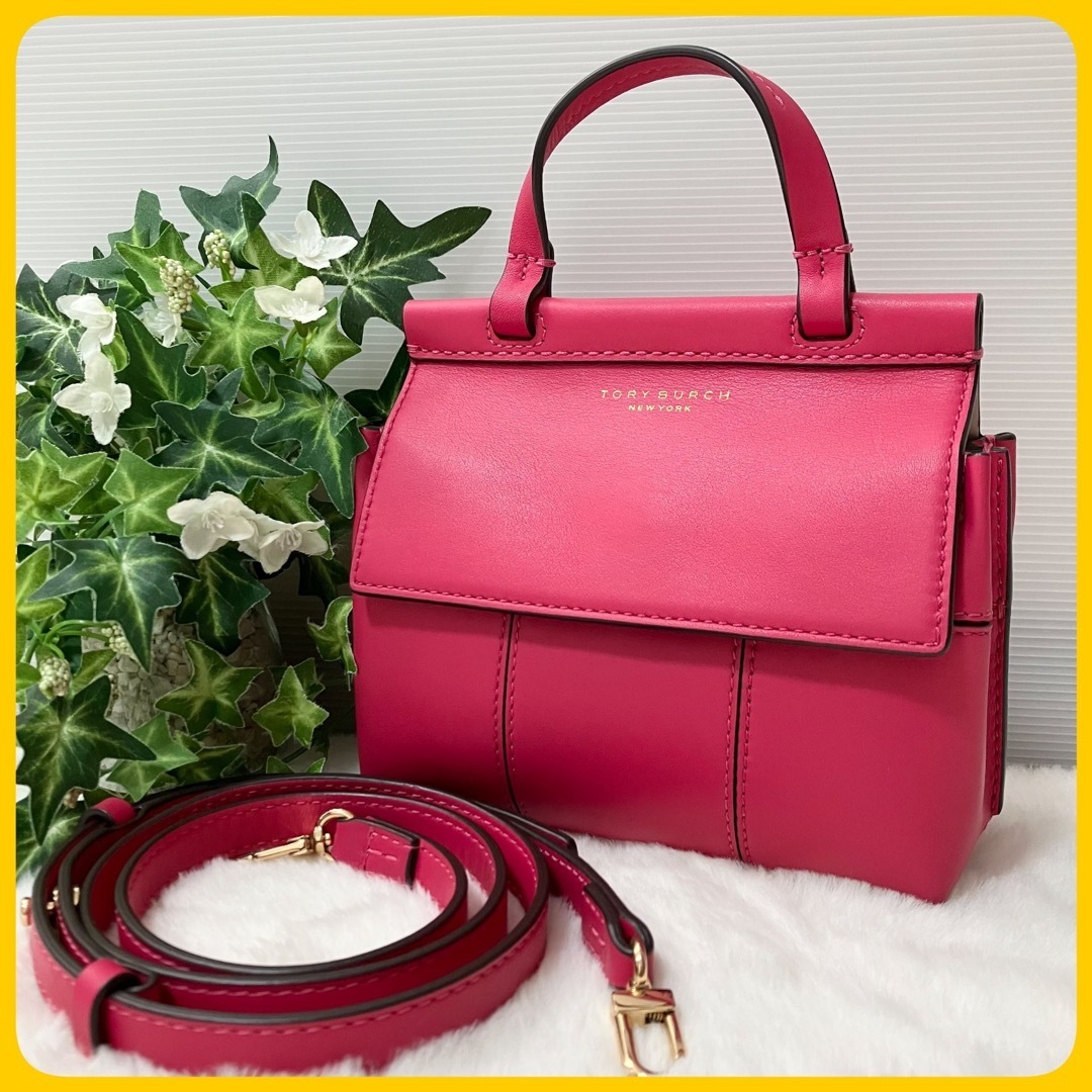 未使用級 TORY BURCH ブロックT 2way ショルダーバッグ ハンドバッグ トリーバーチ ミニ サッチェル 革 オールレザー レディース