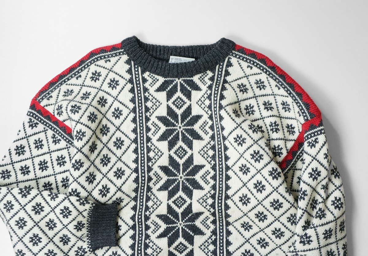 ノルウェー製 ノルディック柄 ウール セーター Lサイズ ◆ 北欧 VOSS クルーネック ニット ◆RN13_画像1