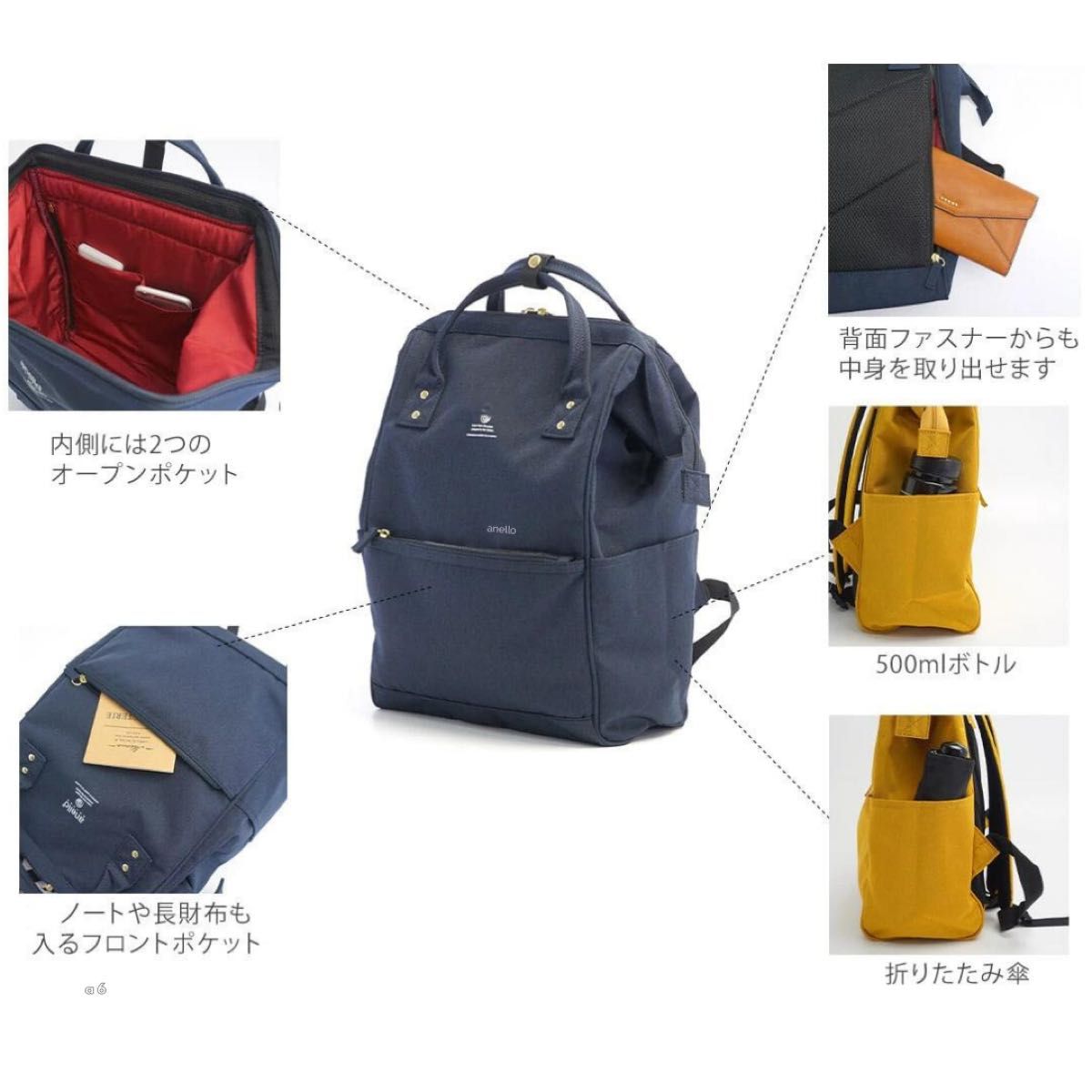 SALE！！【新品】アネログランデ anello 口金リュック18L A4 ネイビー　軽い 撥水　大容量　通勤　通学　ママリュック