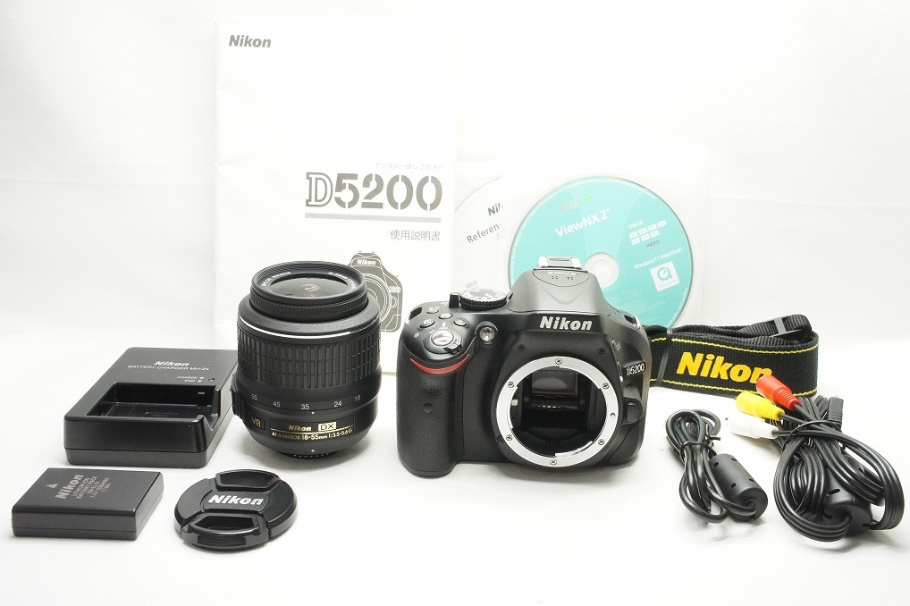 【適格請求書発行】美品 Nikon ニコン D5200 ボディ + AF-S DX 18-55mm VR レンズキット デジタル一眼レフカメラ【アルプスカメラ】240121s_画像1