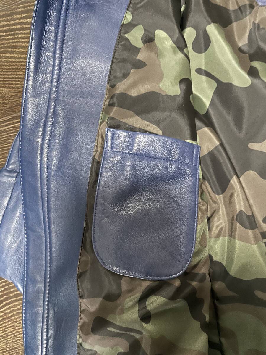 ☆革ジャン Blauer USA Anderson Leather Jacket 青 4時間ほど使用、新品同様 シープスキン☆の画像4