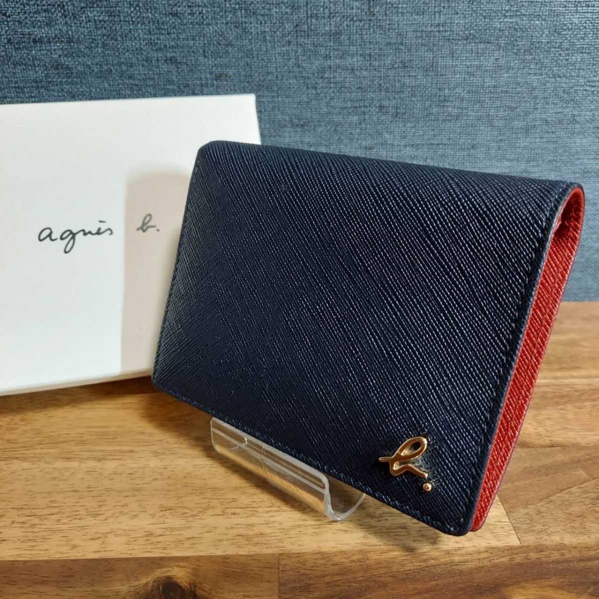 美品アニエスベー 折り財布 agnes b ネイビー×レッド 財布 紺赤 美品アニエスベー 折り財布 agnes b ネイビー×レッド 財布 紺赤