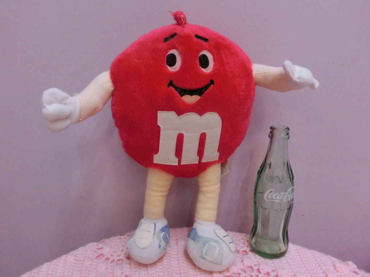 m&m'sチョコレート★ビンテージ ぬいぐるみ人形 35cm 企業物アドバタイジング 雑貨カンキャラ マスコット レッド赤 vintage_画像1