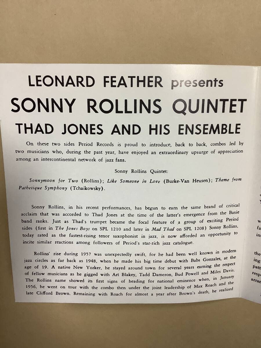 送料無料 SONNY ROLLINS QUINTET & THAD JONES & HIS ENSEMBLE 輸入盤_画像3