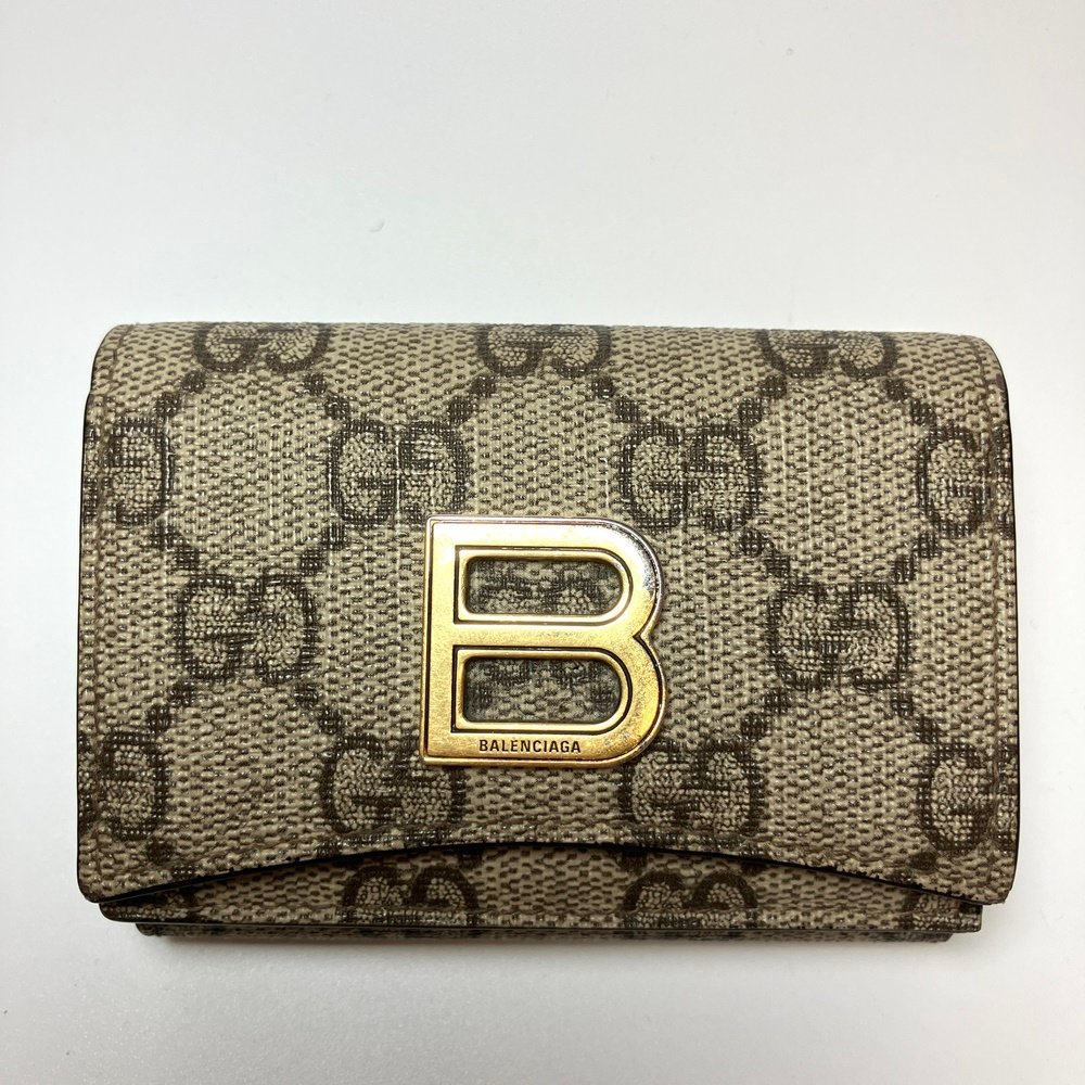 A) GUCCI グッチ BALENCIAGA バレンシアガ ザ ハッカープロジェクト 681700 562600 3つ折り財布 コンパクトウォレット コラボ ※中古 箱付_画像2