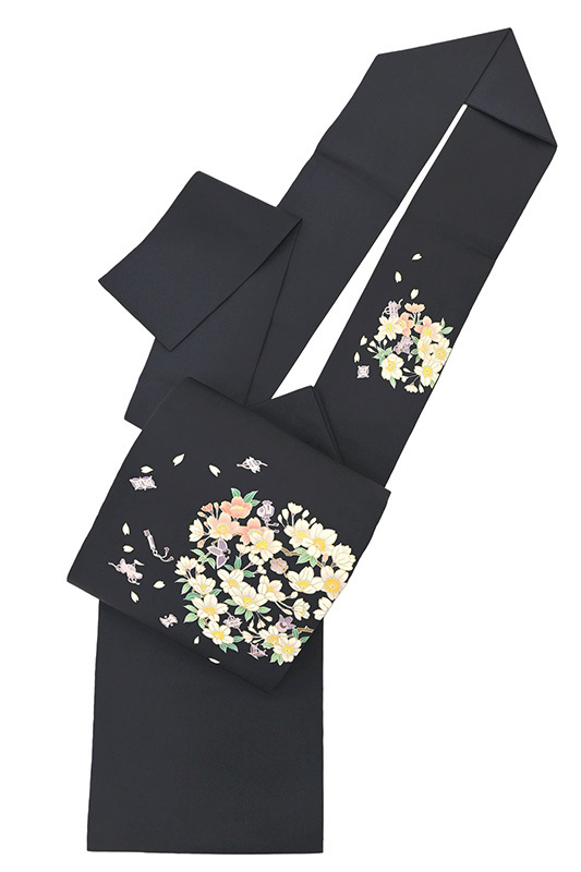  kimono ....283# Nagoya obi # hand .... salt . Sakura ... comb writing black ground guard processing spring * pattern [ free shipping ][ new goods ]