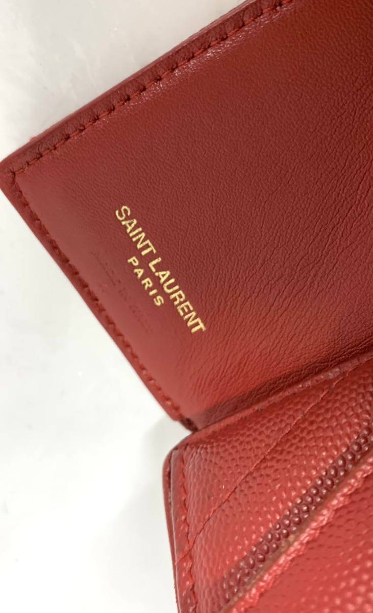 SAINT LAURENT サンローラン 三つ折り財布 コンパクトウォレット コインケース カサンドラ YSL ロゴ ゴールド金具 カ15_画像7